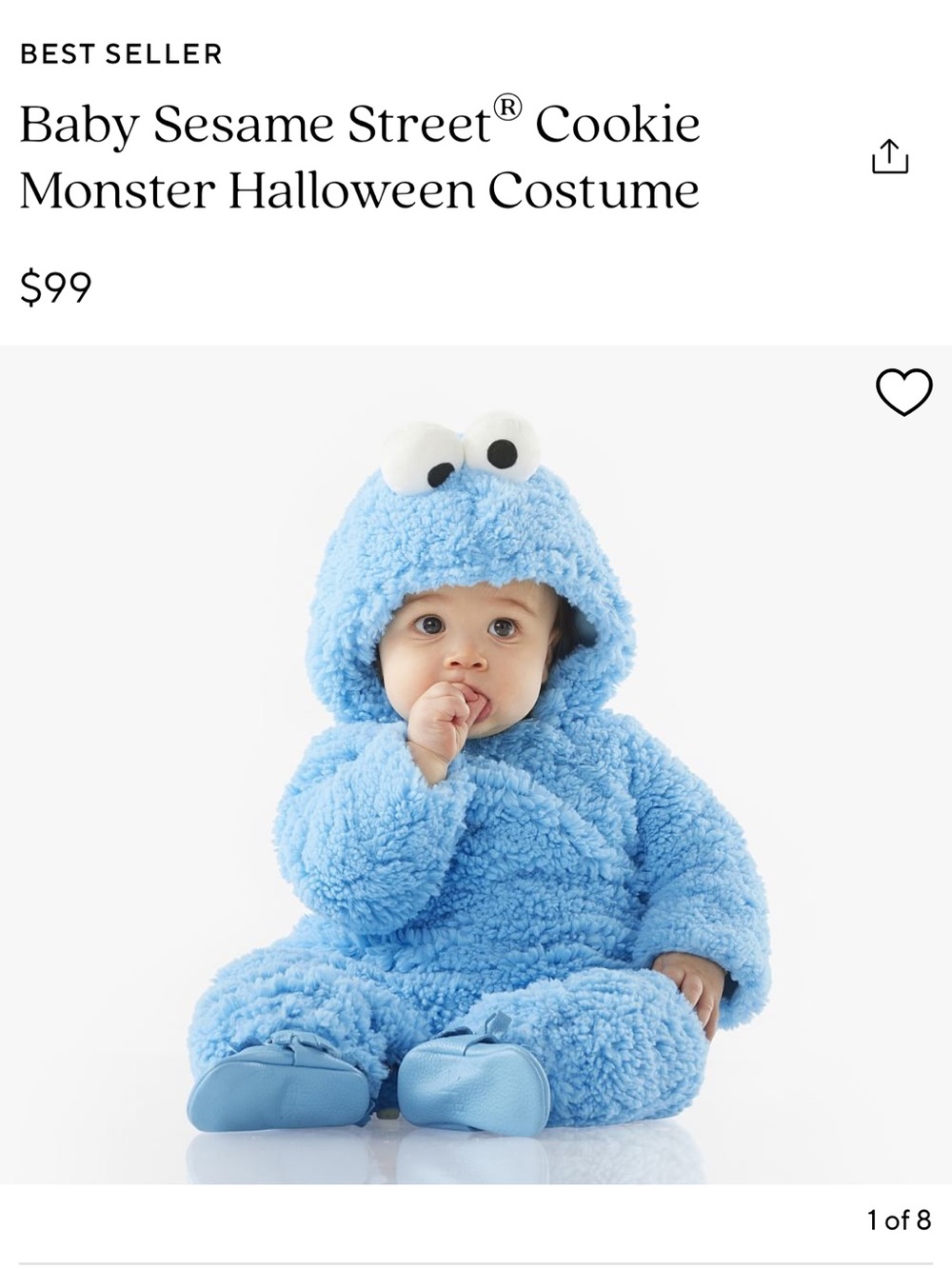 Sesame Street Baby Cookie Monster Costume - Light Blue Plush